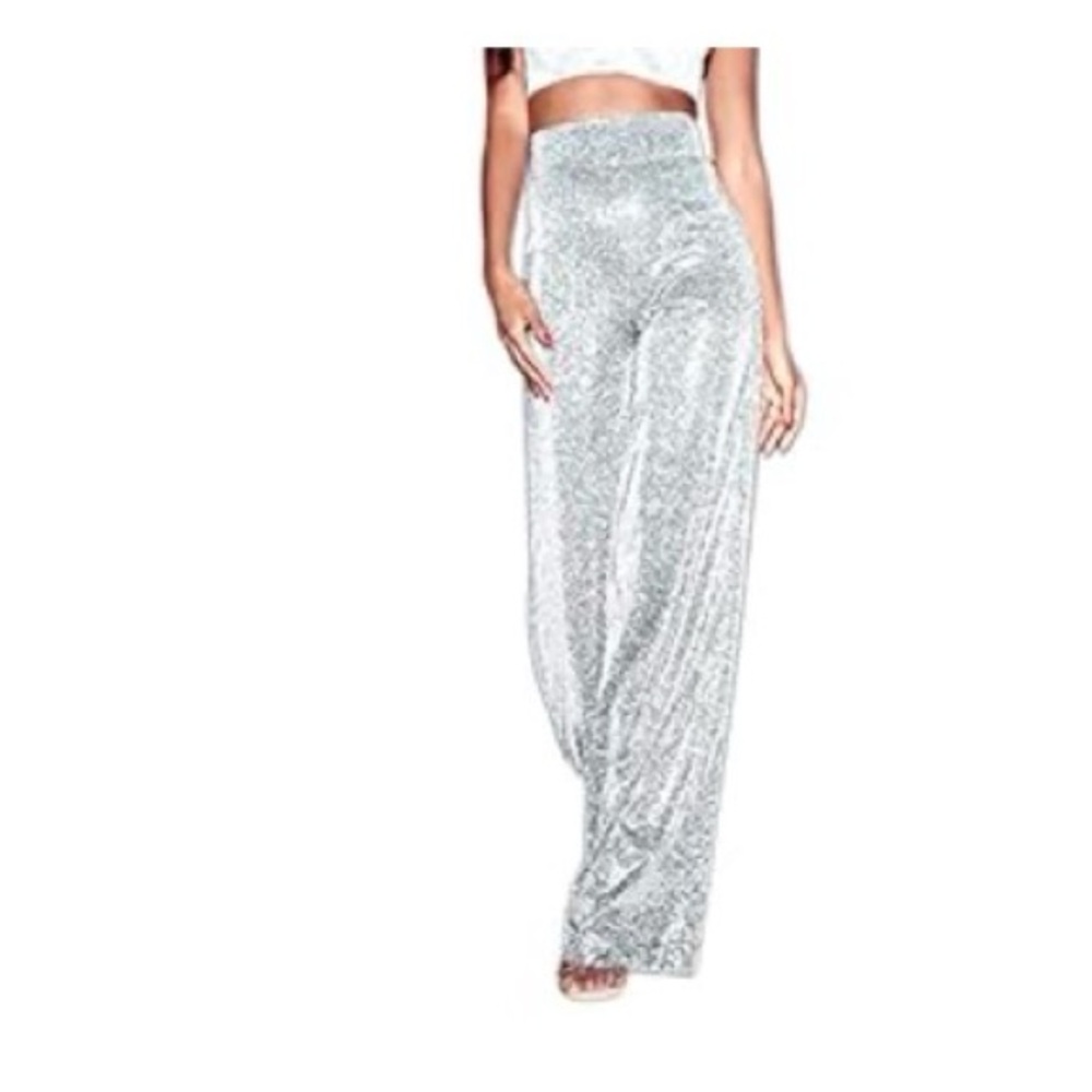 Women's Silver Shiny Pants- stretch - dressy  - birthday - new years- party- LG